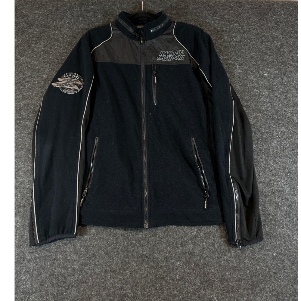 Harley-Davidson Mens Black Fleece Full Zip Jacket Reflective Piping Large Moto